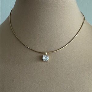 Lauren Scott 925 Sterling Silver Omega Necklace w Clear CZ Pendant 16 in long